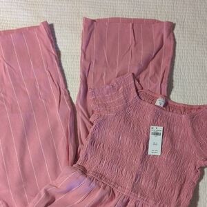 Girls Pink Smocked Top & Wide-Leg Pants Set